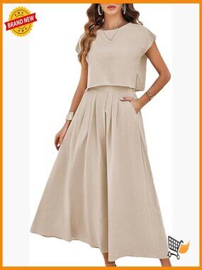 2 Piece Skirt Set with Pockets Crop Top and Maxi Skirt Outfit